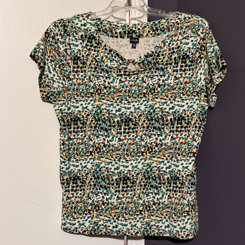 Rafaella Teal and Brown Abstract Top